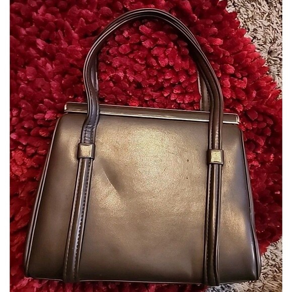 Vintage Brown Leather Handbag Minimalist Classy 70"s Bag Pocketbook Satchel - Picture 4 of 5